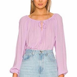 Sanctuary Lavender Size Large Tie Neck Blouse Balloon Sleeve Boho Romantic Gauzy